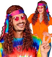 Парик Хиппи коричневый с повязкой, коричневый искусственный волос, ткань, размер универсальный