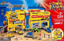 Парковка "Строительная техника" ENGINEERING Городская служба + 2 машинки, дорожные знаки в чемодане