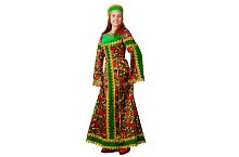 Костюм Сударыня (сарафан, кокошник) 2021, хохлома зеленая, полиэстер, размер 46, рост 170