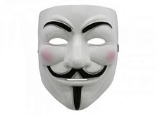 Маска ГАЯ ФОКСА Анонимуса, карнавальная, белая, пластик, без размера