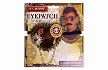 Повязка стимпанка на глаз MD236, коричневая ткань, золотистая пластмасса, металл, размер 8*7 см