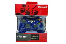 Джойстик проводной XBox 360 Blue (красная упаковка)