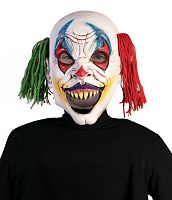 Маска Клоун дьявольский ВМ79206, белая латексная, красные зеленые косички-дреды, размер 27*26 см