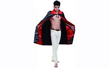 Накидка Дракулы длинная, черная с красным воротником и подкладом, полиэстер, длина 150 см