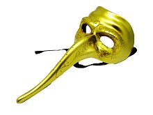Маска Венецианская золотая с длинным носом и узором, без размера