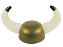 Шлем Викинга золотой с белыми рогами, каска пластмассовая, размер 56