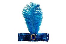 Перья Лайзы синие, блестящая повязка широкая с поетками, без размера