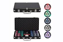 Набор для покера Black Stars POKER в алюминиевом черном кейсе, 300 фишек + 2 колоды карт + 5 кубиков