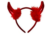 Рога блестящие красные на ободке, полиэстер, пух, размер 22*20 см