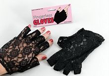 Перчатки кружевные без пальцев черные (ВА669) 18*11 см