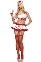 Костюм Медсестра (юбка, топ, повязка на руку, ободок, стринги), белый полиэстер, размер 44-46