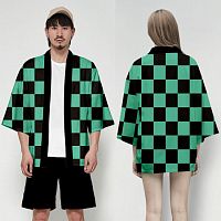 АНИМЕ Клинок РД Кимоно Танджиро Камадо черные и зеленые квадраты, размер 44-46