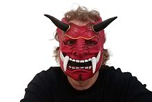 Маска Самурая Демон с клыками красный, черный латекс, размер взрослый
