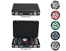 Набор для покера Black Stars POKER в алюминиевом черном кейсе, 200 фишек + 2 колоды карт + 5 кубиков