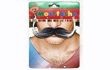 Усы закрученные, черный, седой искусственный мех, размер 14х5 см, на блистере 