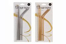 Набор многоразовых трубочек из нержавеющей стали со щеткой, 215мм, 2 цвета, 4 шт/уп