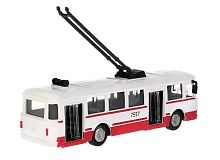 Троллейбус бело-красный, металлический свет, звук, 15 см, в коробке