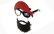 Очки Пират с подвесной бородой 14408, черный, красный пластик, размер 18 см