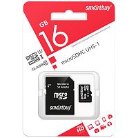 Карта памяти Smartbuy MicroSDHC 16Gb Class 10 USH-I c адаптером SD