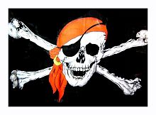 Флаг пиратский большой (череп с саблями), черный, 140 х 90см