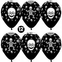 Шар воздушный 12" ПИРАТЫ "Танцующий Скелет", черные, пастель, латекс, 30 см, 1 штука