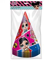 Колпак LOL Surprice бумажный, высота 18 см, набор 6 шт/уп 