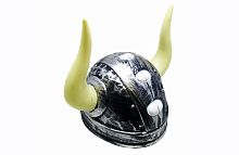 Шлем Викинга серебряный с рогами, пластиковый, без размера  