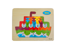Пазлы деревянные ТЕХНИКА Пароход, на фанерной площадке (MIF), с английским алфавитом
