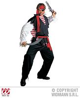 Костюм Пират (рубашка с жилетом, брюки, пояс, повязка на голову) 39173 черный, размер L 